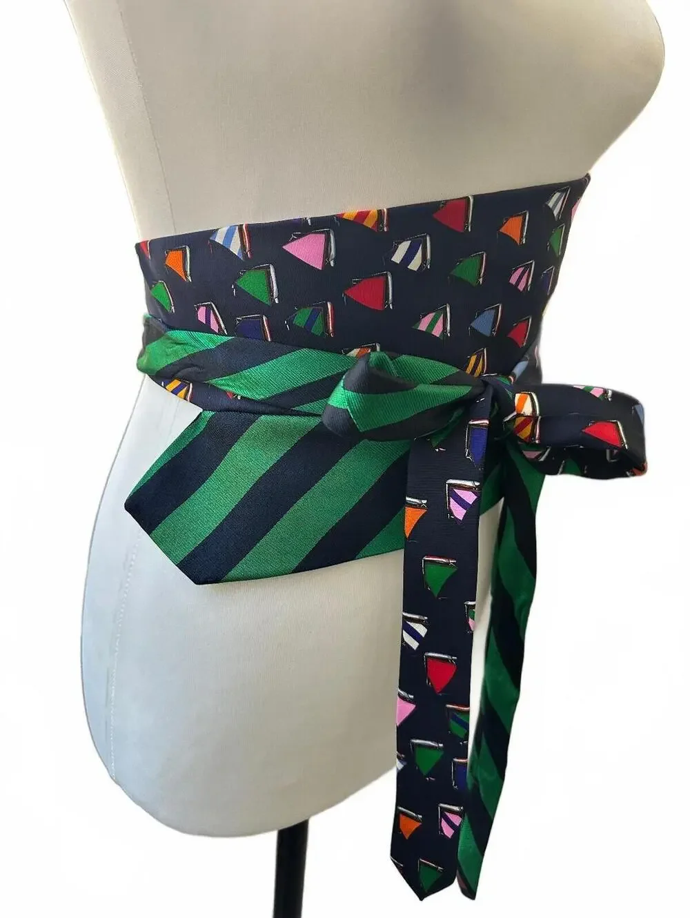 Nautical Upcycled Silk Necktie Obi Belt | Corset Style Belt | One-of-a-Kind | OS